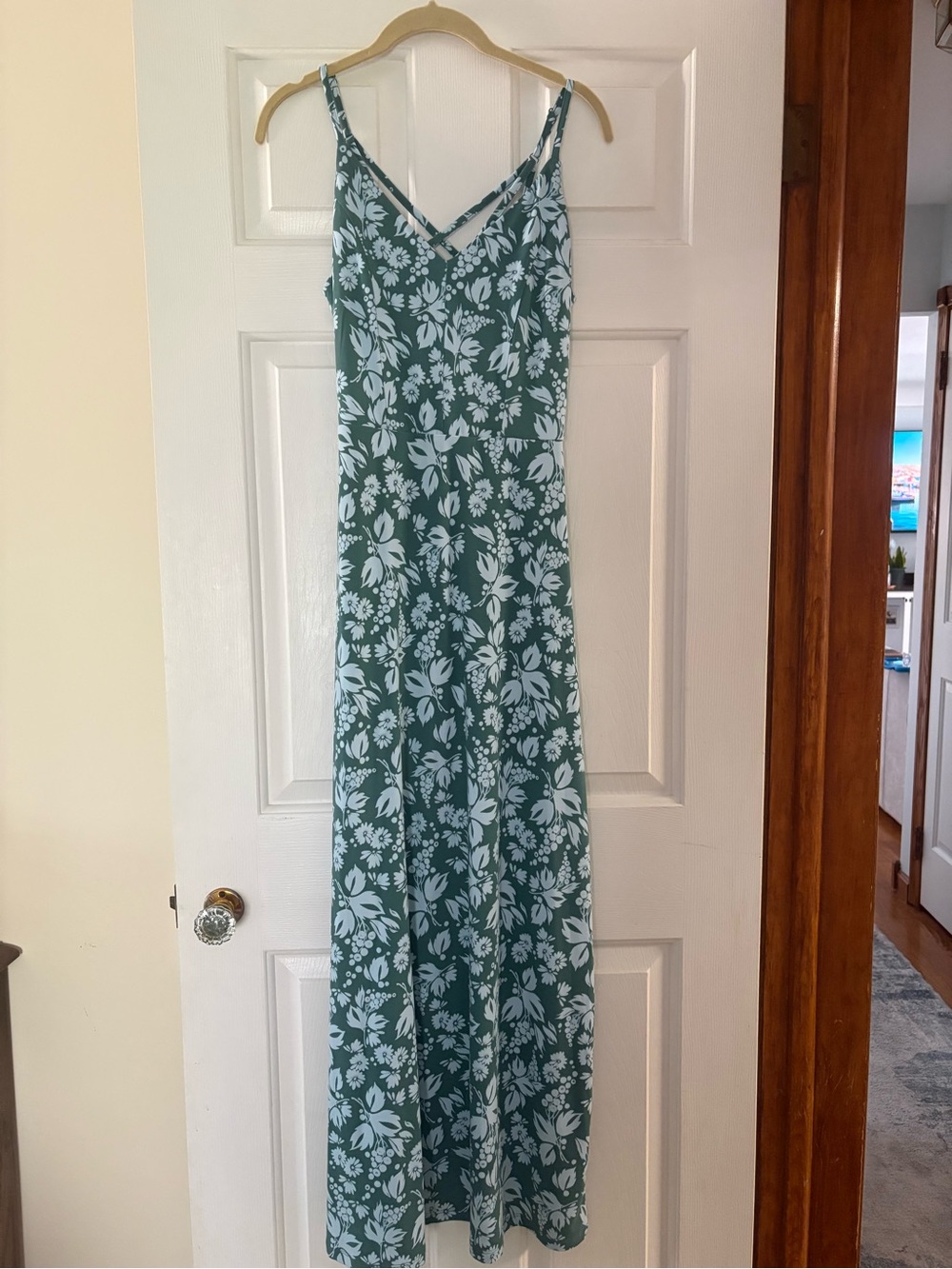 Market & Spruce Teal Green Floral Strappy Maxi Dress